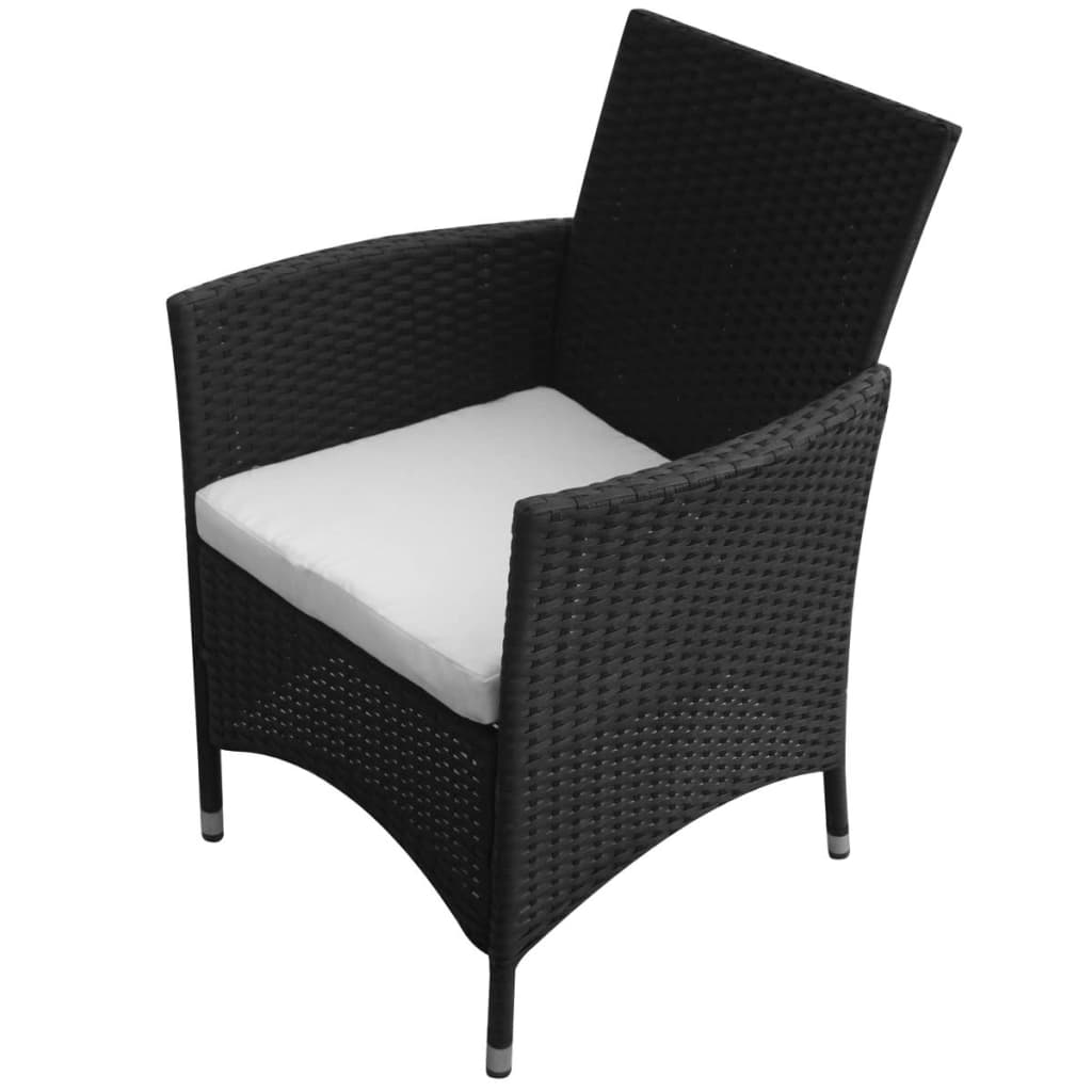 Set da Pranzo da Giardino 9 pz con Cuscini in Polyrattan Nero  cod mxl 35656