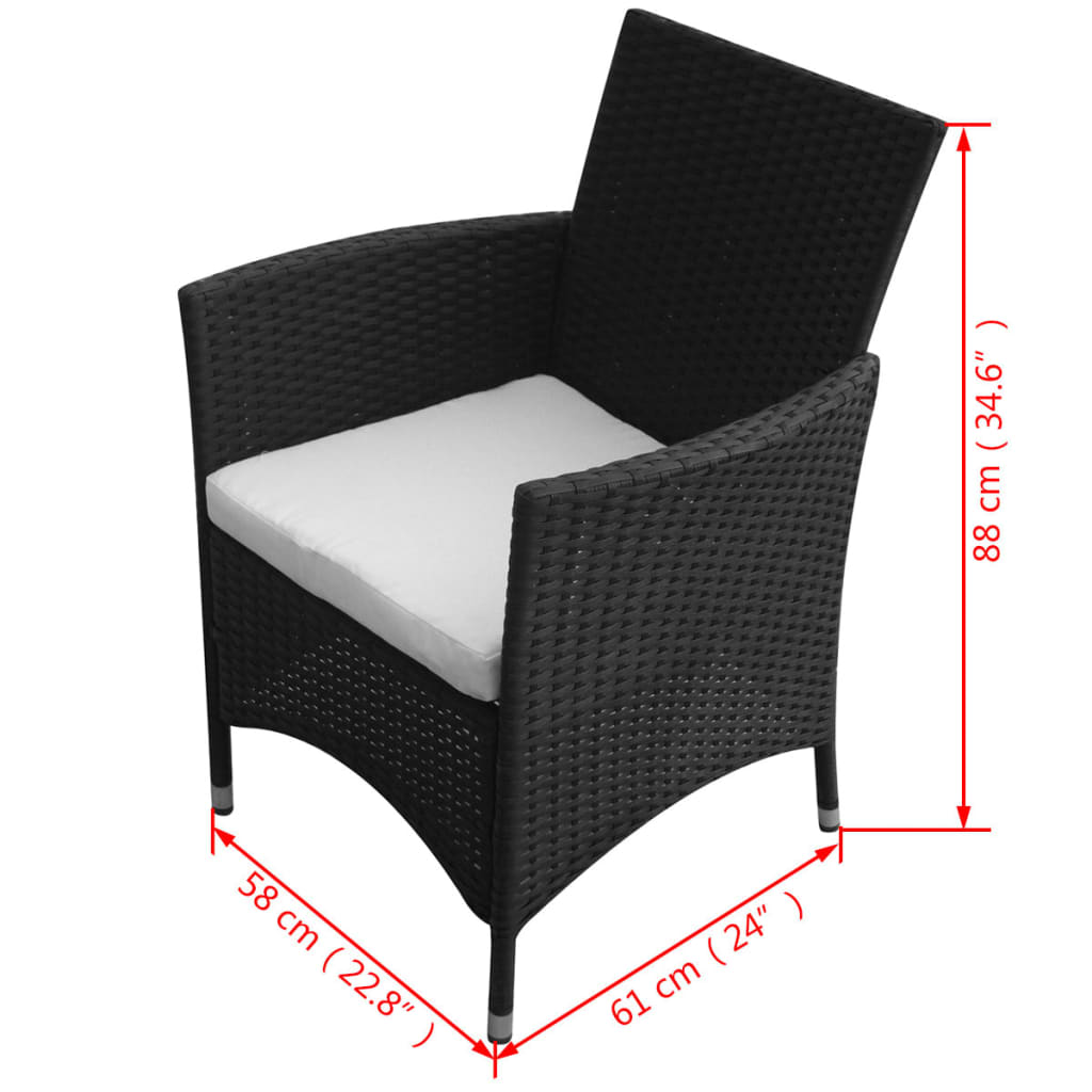 Set da Pranzo da Giardino 9 pz con Cuscini in Polyrattan Nero  cod mxl 35656