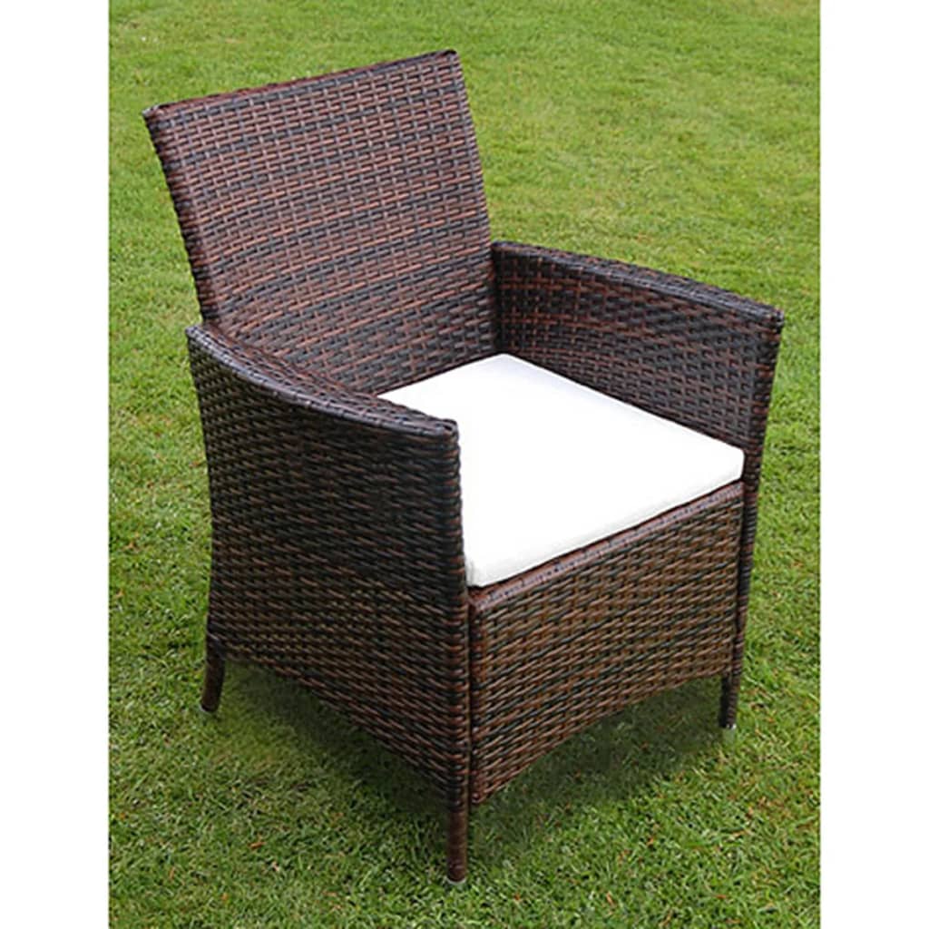 Set da Pranzo da Giardino 7 pz con Cuscini Polyrattan Marrone 43119