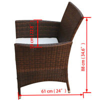 Set da Pranzo da Giardino 7 pz con Cuscini Polyrattan Marrone 43119