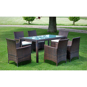 Set da Pranzo da Giardino 7 pz con Cuscini Polyrattan Marrone 43119