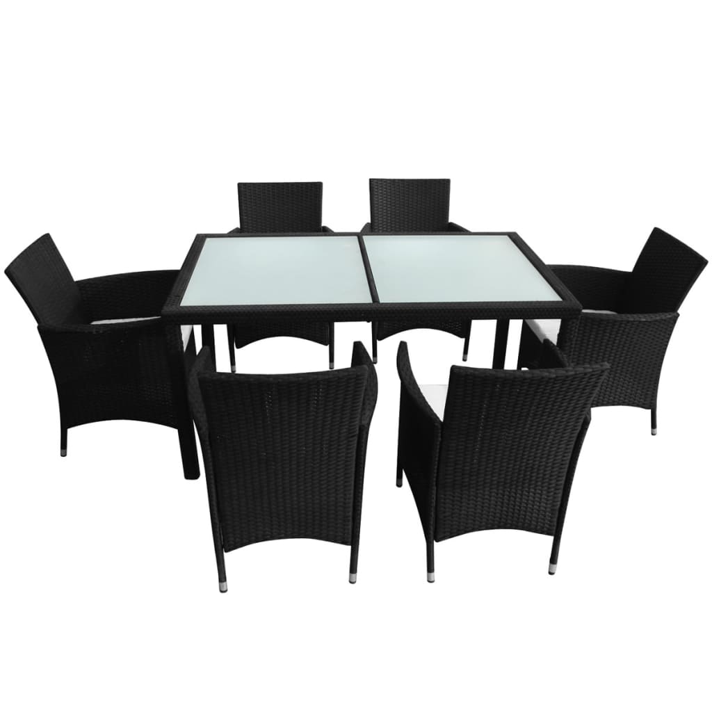 Set da Pranzo da Giardino 7 pz con Cuscini in Polyrattan Nero  cod mxl 41457