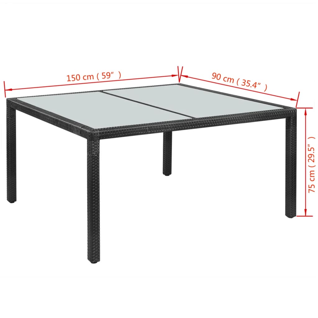 Set da Pranzo da Giardino 7 pz con Cuscini in Polyrattan Nero  cod mxl 41457