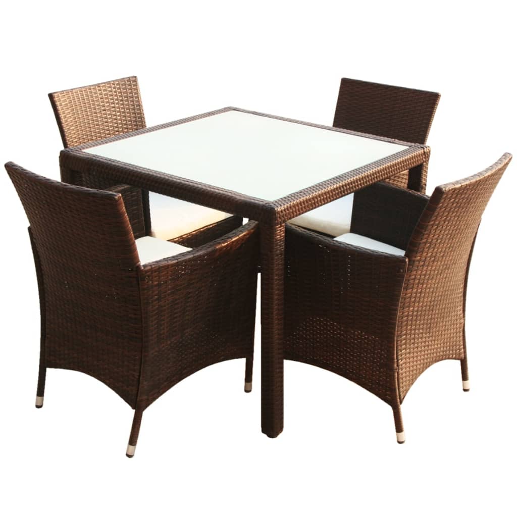 Set da Pranzo da Giardino 5 pz con Cuscini Polyrattan Marrone cod mxl 35255