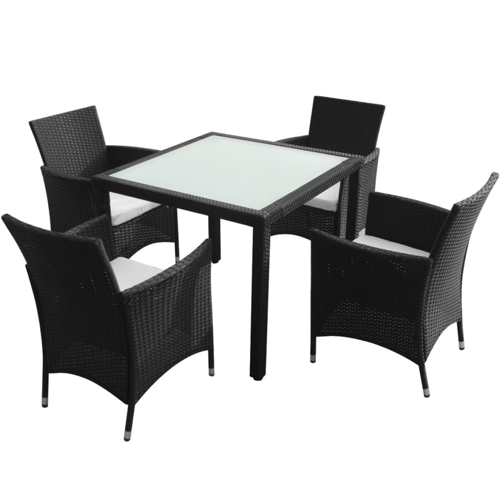 Set da Pranzo da Giardino 5 pz con Cuscini in Polyrattan Nero  cod mxl 35309