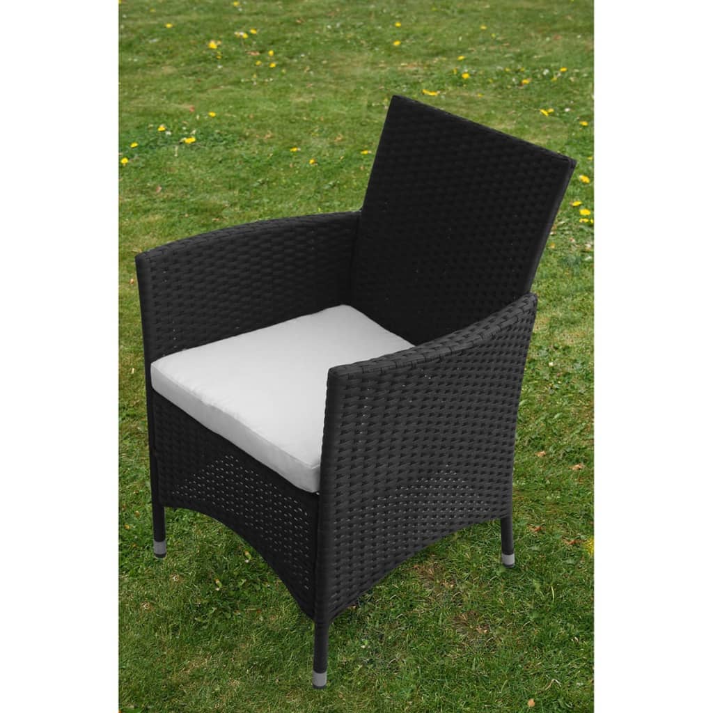 Set da Pranzo da Giardino 5 pz con Cuscini in Polyrattan Nero  cod mxl 35309