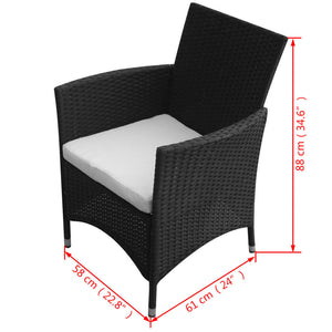 Set da Pranzo da Giardino 5 pz con Cuscini in Polyrattan Nero 43122