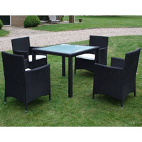 Set da Pranzo da Giardino 5 pz con Cuscini in Polyrattan Nero  cod mxl 35309