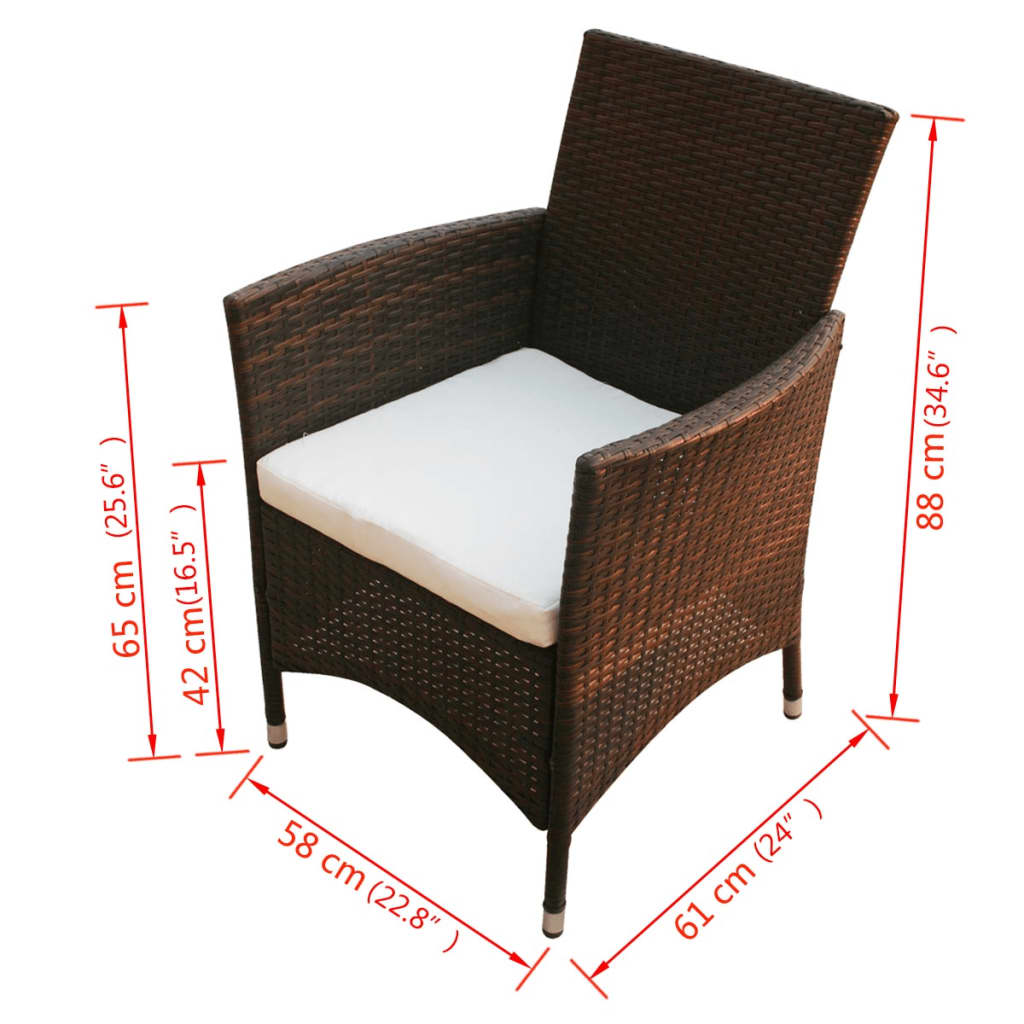 Sedie da Giardino 2 pz in Polyrattan Marrone 43123