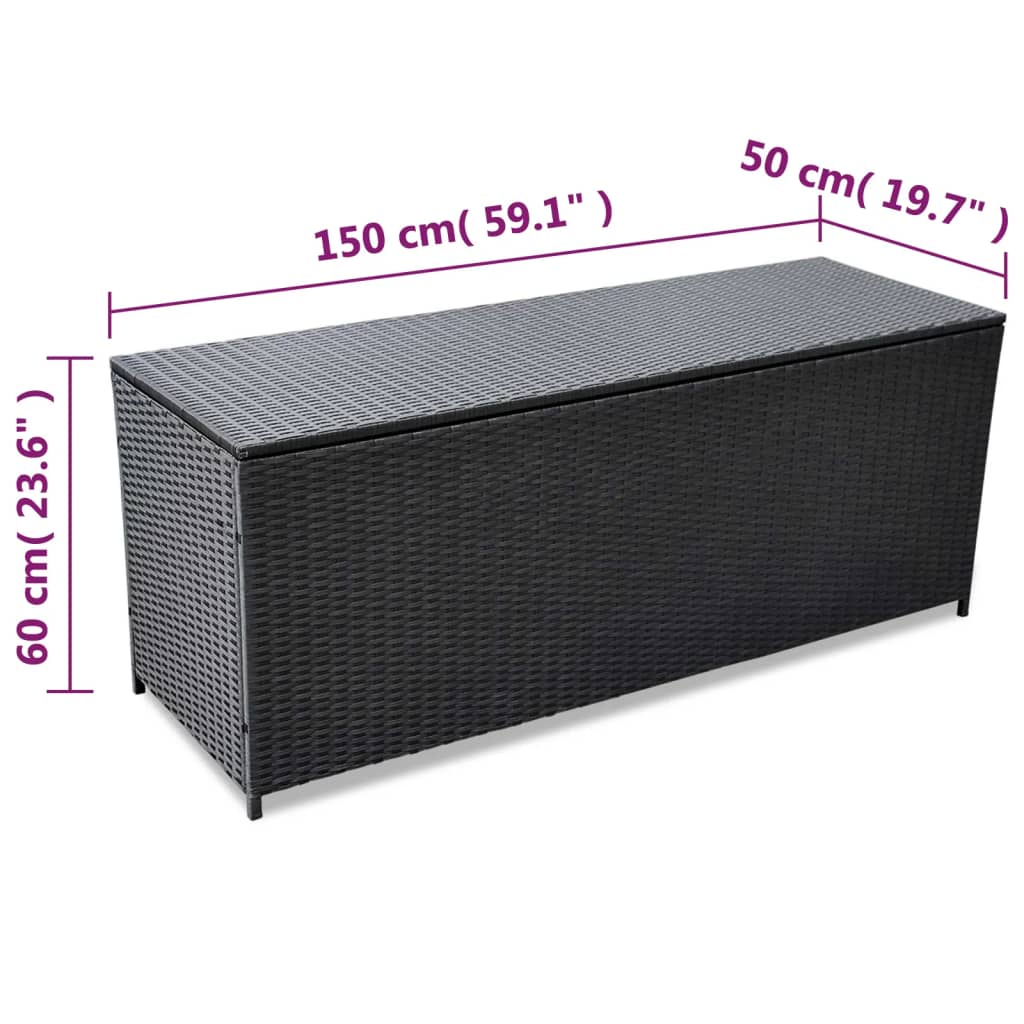 Baule da Giardino Nero 150x50x60 cm in Polyrattan cod mxl 78599