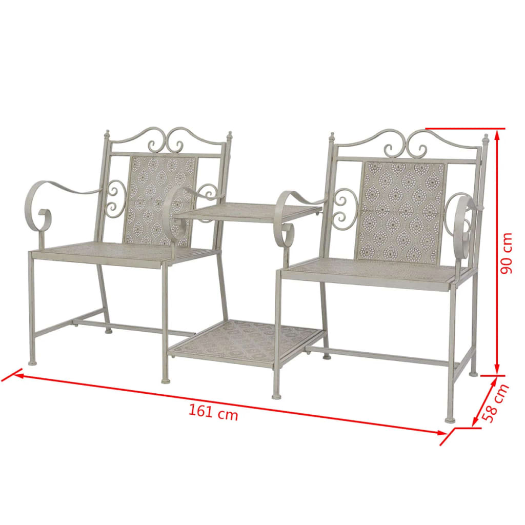 Panchina da Giardino a 2 Posti 161 cm in Acciaio Grigia cod mxl 45592