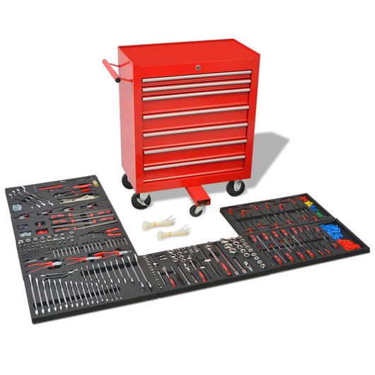 Carrello Portautensili Officina con 1125 Utensili Acciaio Rosso 142248