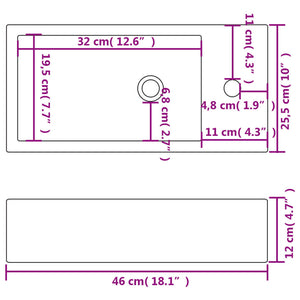 Lavandino con Foro Rubinetto Rettangolare Ceramica 46x25,5x12cm cod mxl 53030