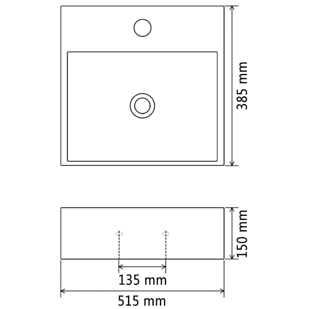 Lavandino con Foro Rubinetto in Ceramica Bianca 51,5x38,5x15 cm cod mxl 54048