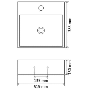 Lavandino con Foro Rubinetto in Ceramica Bianca 51,5x38,5x15 cm cod mxl 54048