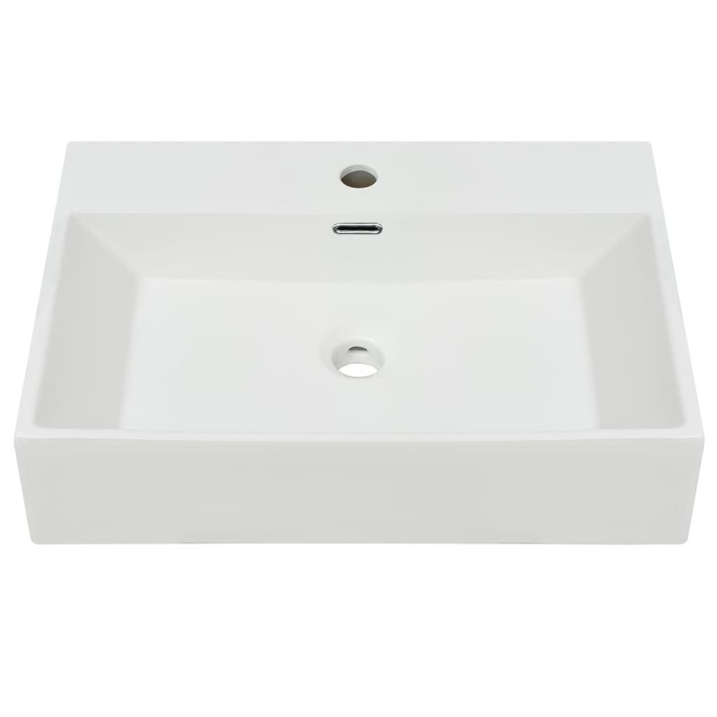 Lavandino con Foro Rubinetto Ceramica Bianca 60,5x42,5x14,5 cm