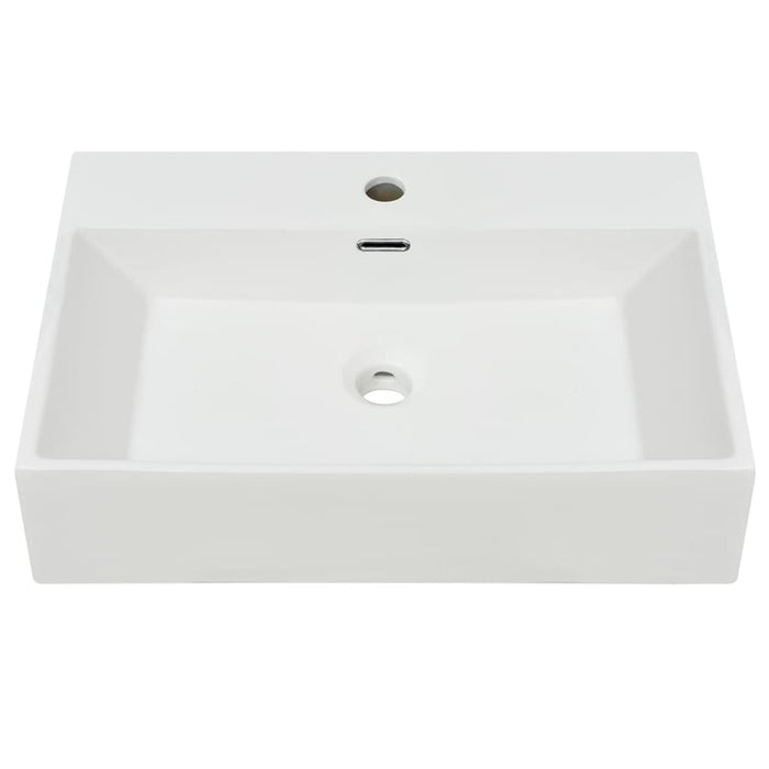 Lavandino con Foro Rubinetto Ceramica Bianca 60,5x42,5x14,5 cm