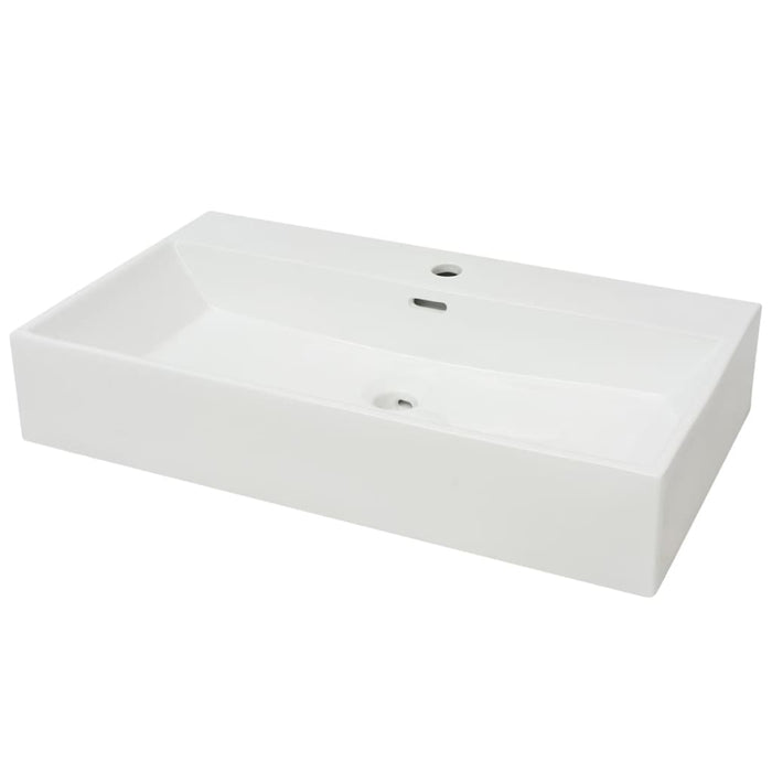 Lavandino con Foro Rubinetto in Ceramica Bianca 76x42,5x14,5 cm cod mxl 50687