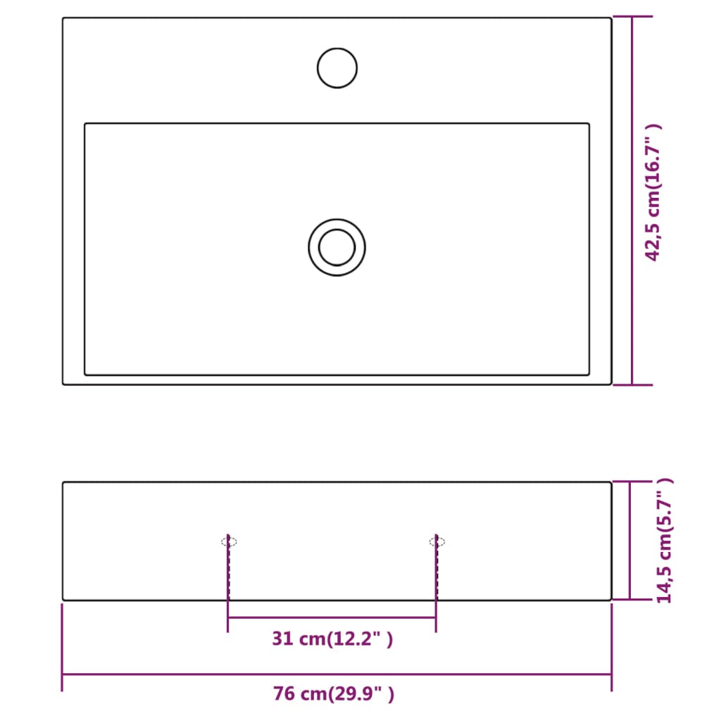 Lavandino con Foro Rubinetto in Ceramica Bianca 76x42,5x14,5 cm cod mxl 50687