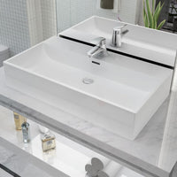 Lavandino con Foro Rubinetto in Ceramica Bianca 76x42,5x14,5 cm cod mxl 50687