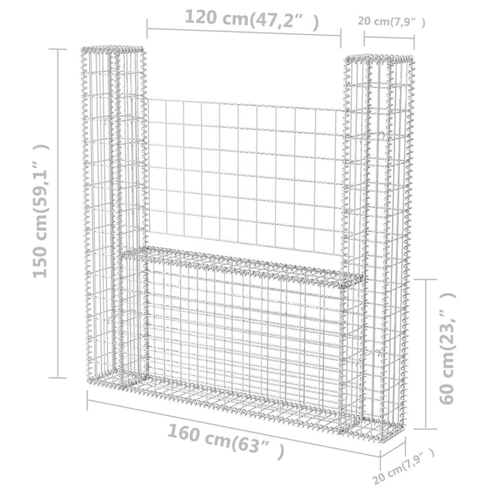 Gabbione in Rete ad U in Acciaio Zincato 160x20x150 cm