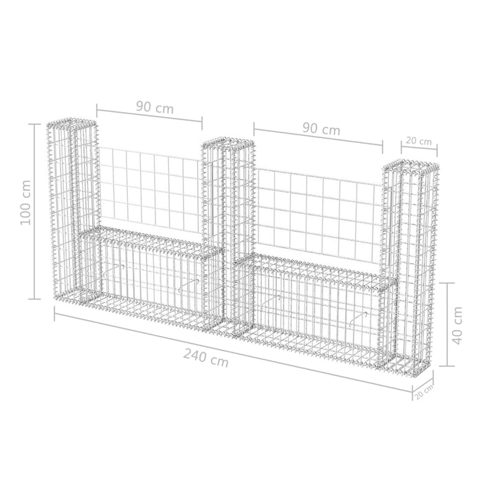 Gabbione in Rete ad U in Acciaio Zincato 240x20x100 cm