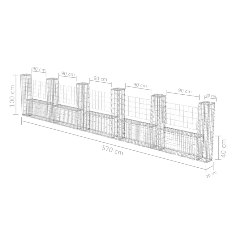 Gabbione in Rete ad U in Acciaio Zincato 570x20x100 cm