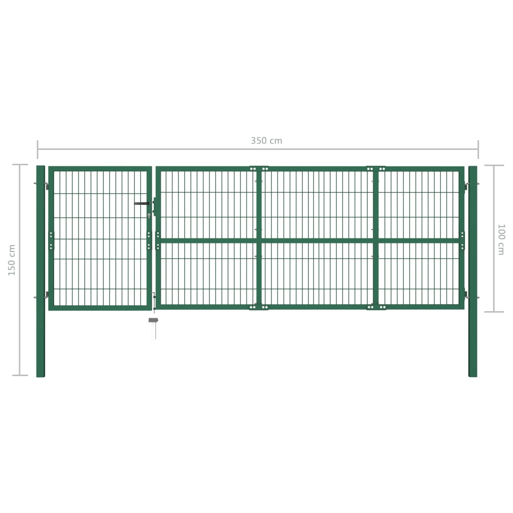 Cancello di Recinzione con Paletti 350x100 cm in Acciaio Verde cod mxl 45426