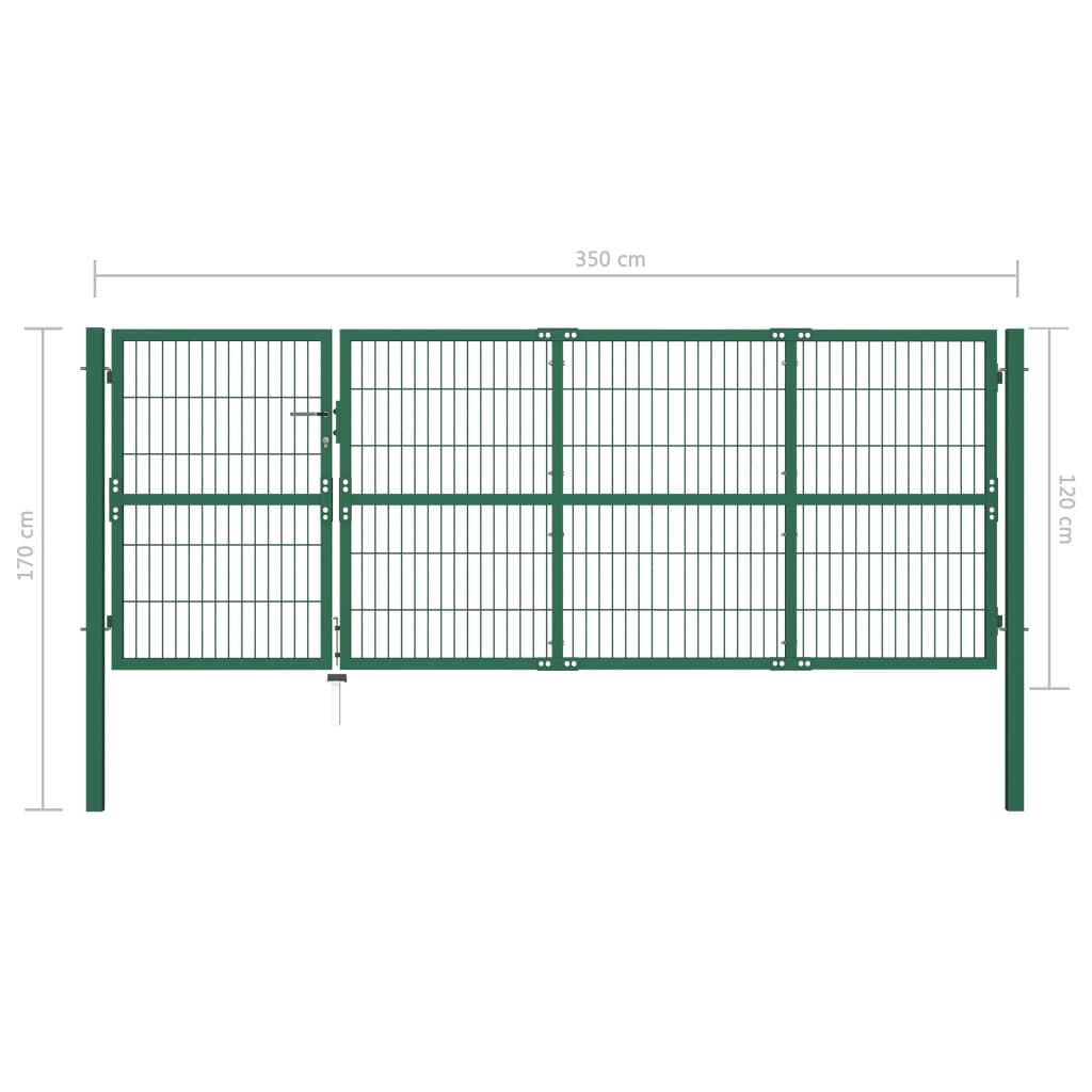 Cancello di Recinzione con Paletti 350x120 cm in Acciaio Verde cod mxl 74175