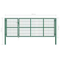 Cancello di Recinzione con Paletti 350x120 cm in Acciaio Verde 142570