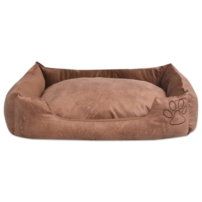 Cuccia per Cani con Cuscino Imbottito Pelle Sintetica PU Taglia S Beige