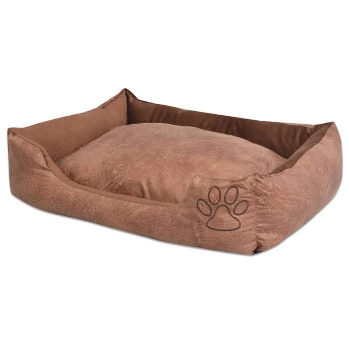 Cuccia per Cani con Cuscino Imbottito Pelle Sintetica Taglia M Beige 170426