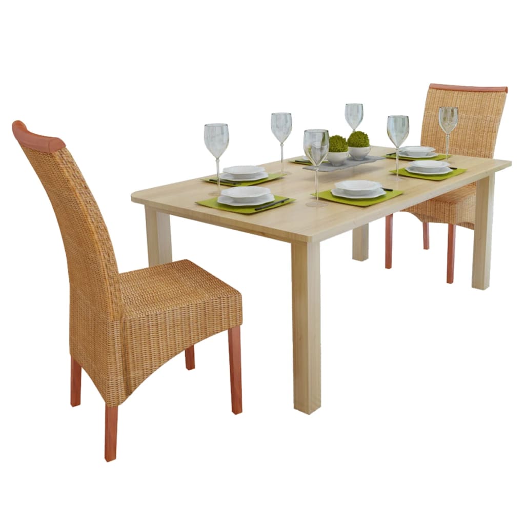 Sedie da Pranzo 2 pz Marroni in Rattan Naturale 243235