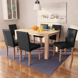 Sedie e Tavolo da Pranzo 7 pz in Pelle Artificiale Quercia Nero cod mxl 25079