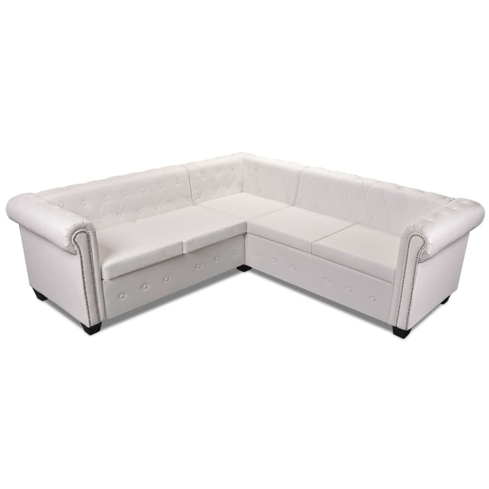 Divano Angolare Chesterfield a 5 Posti Pelle Artificiale Bianca 243613