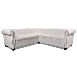 Divano Angolare Chesterfield a 5 Posti Pelle Artificiale Bianca 243613