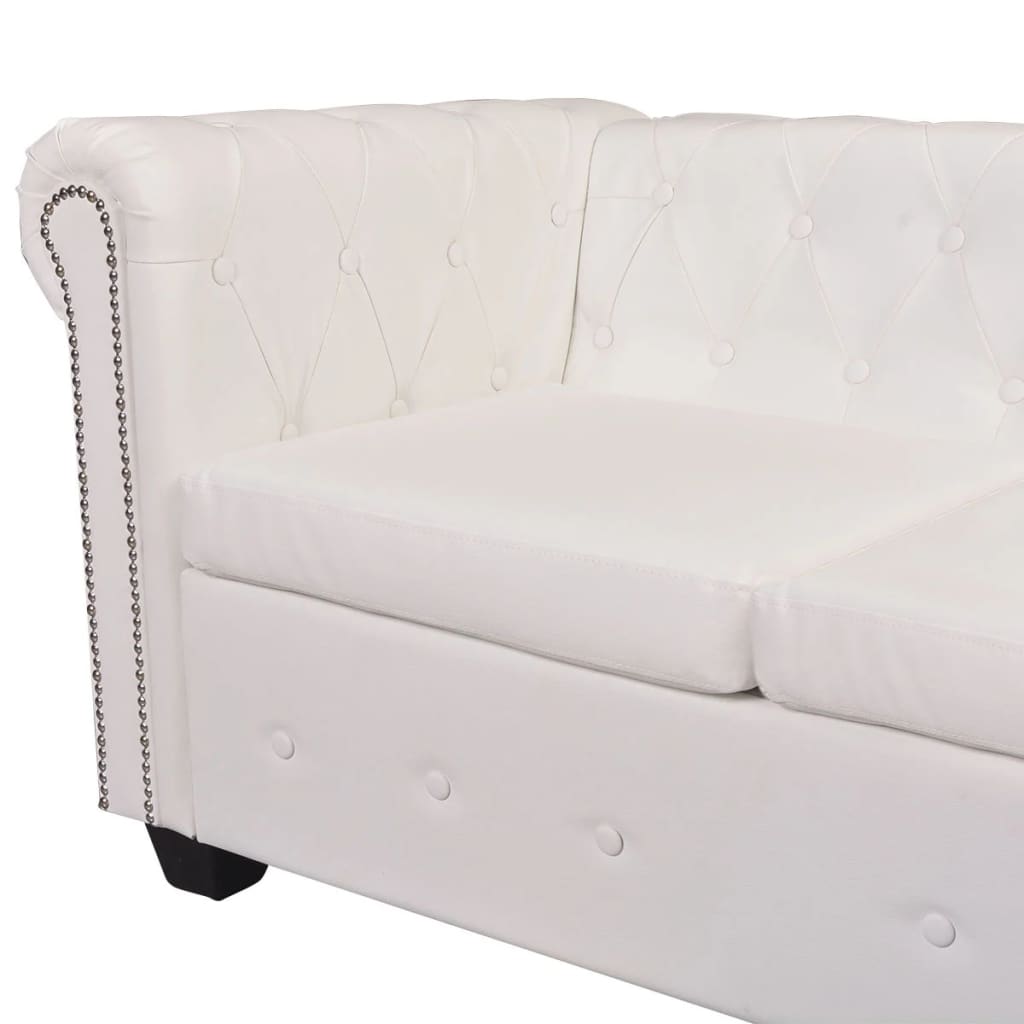 Divano Angolare Chesterfield a 5 Posti Pelle Artificiale Bianca 243613