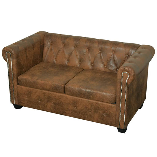 Divano Chesterfield a 2 Posti in Finta Pelle Marrone 243619