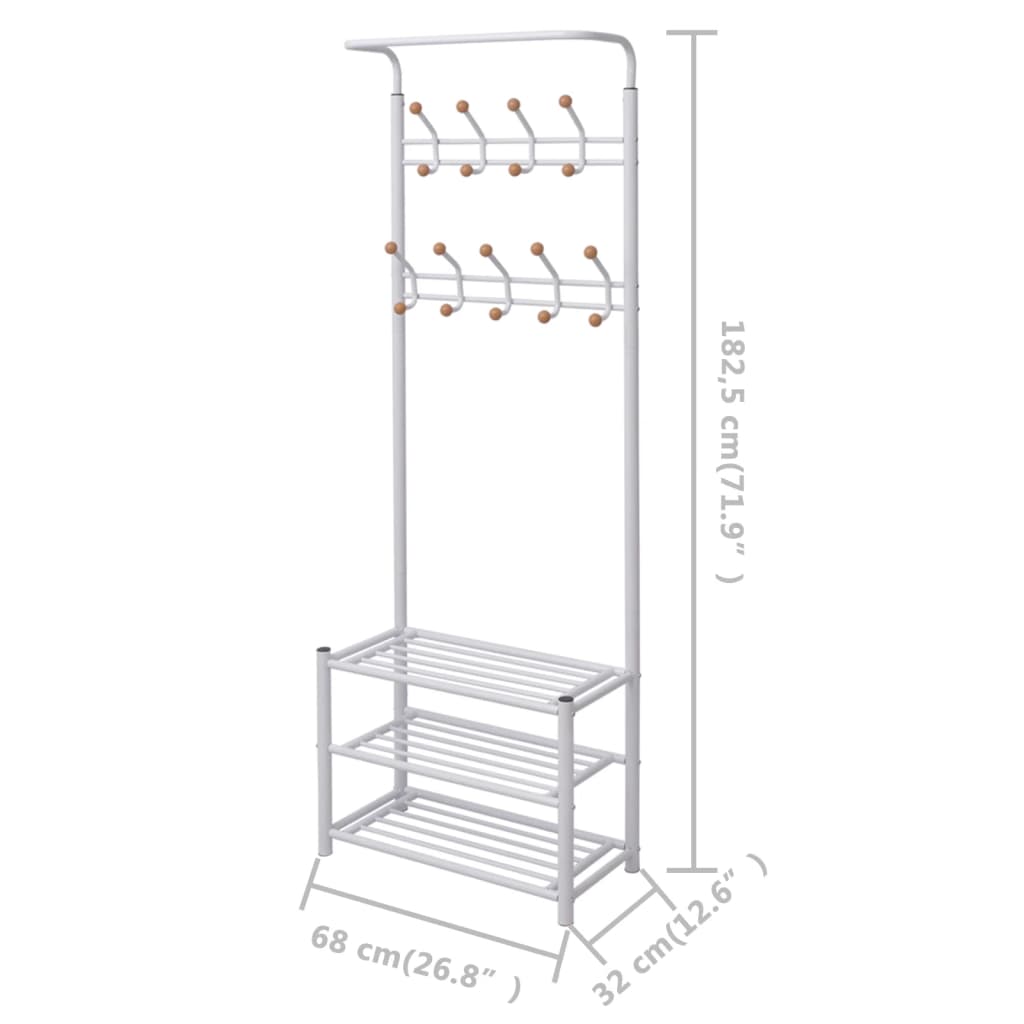 Appendiabiti con Poggiascarpe 68x32x182,5 cm Bianco