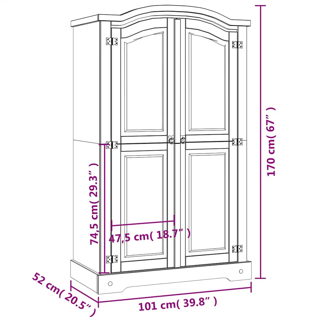 Armadio in Legno di Pino Messicano Corona Range 2 Ante 243732