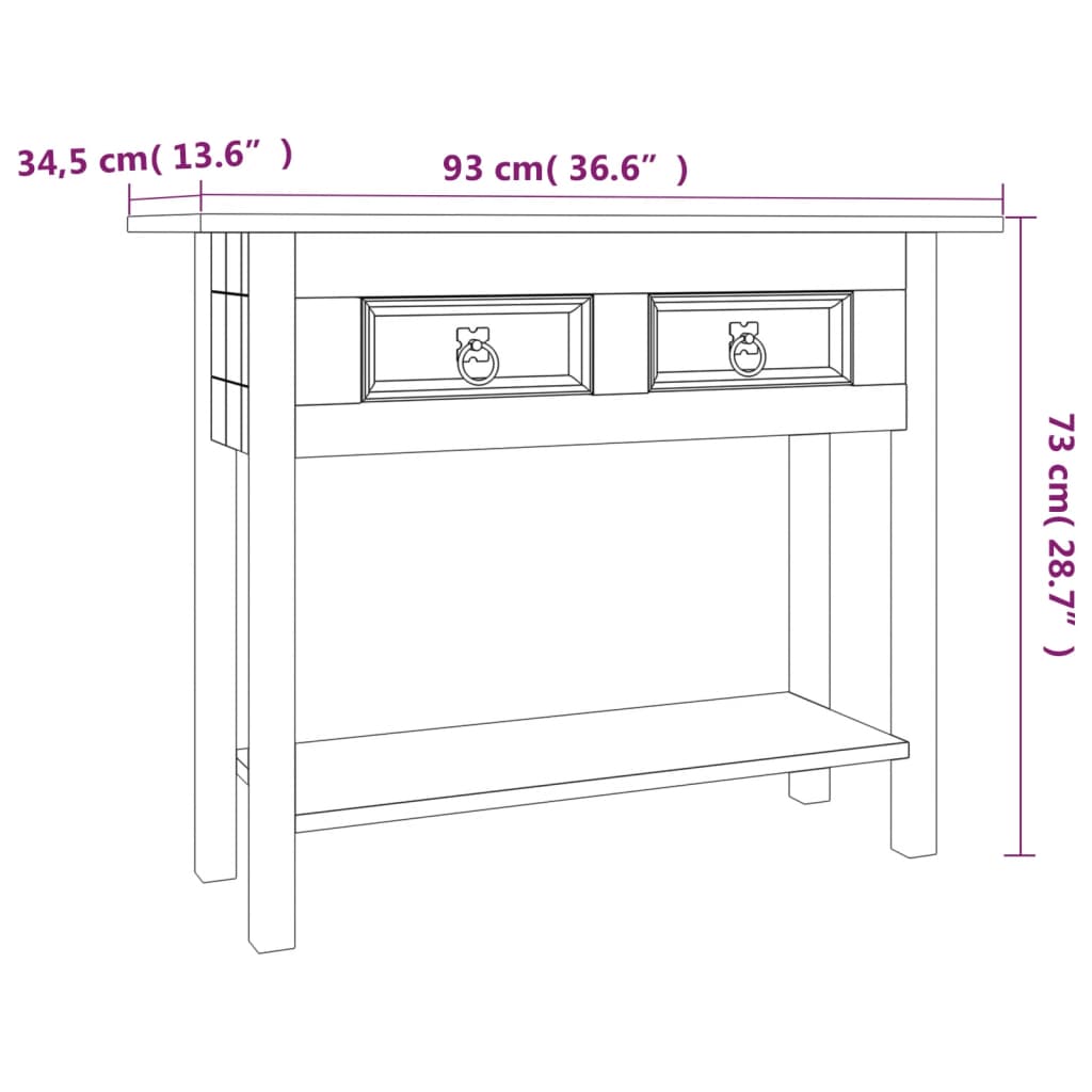 Tavolo Console in Pino Messicano Corona Range 93x34,5x73 cm