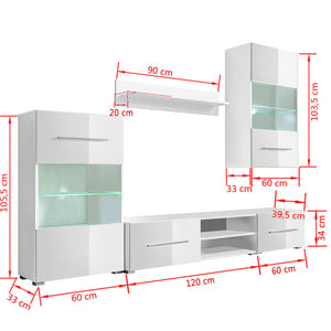 Mobile TV a Parete con Vetrina 5 pz Illuminazione LED Bianco