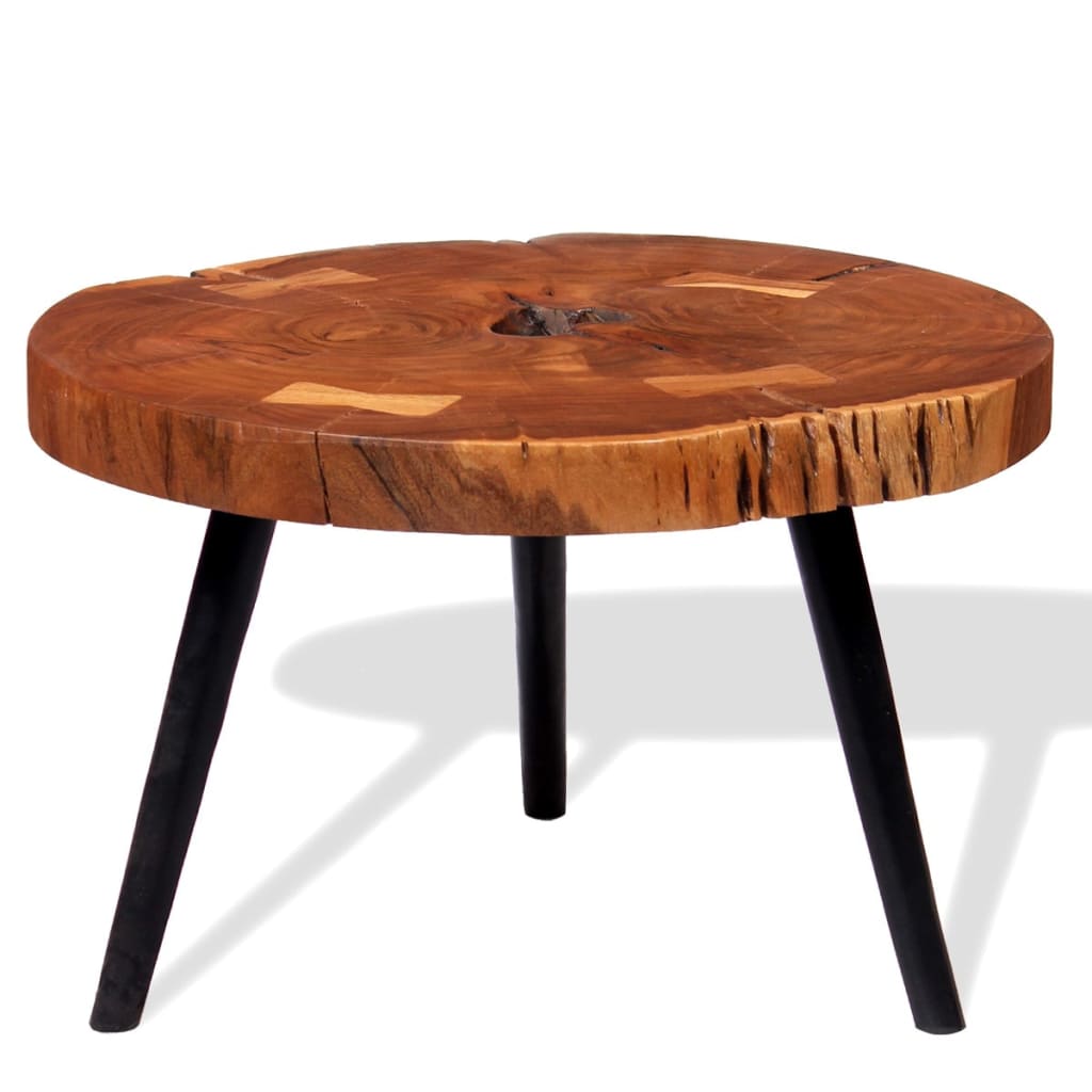 Tavolo da Caffé a Tronco Legno Massello di Acacia (55-60)x40 cm