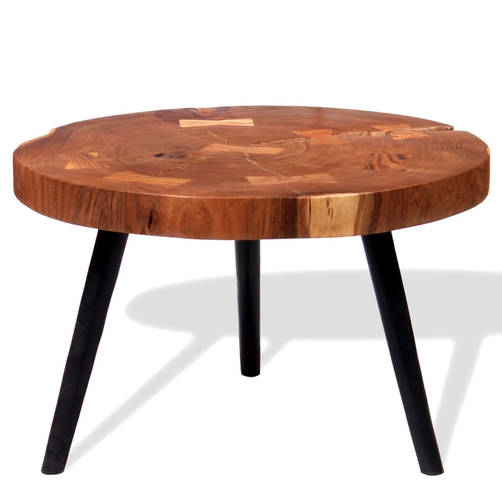 Tavolo da Caffé a Tronco Legno Massello di Acacia (55-60)x40 cm