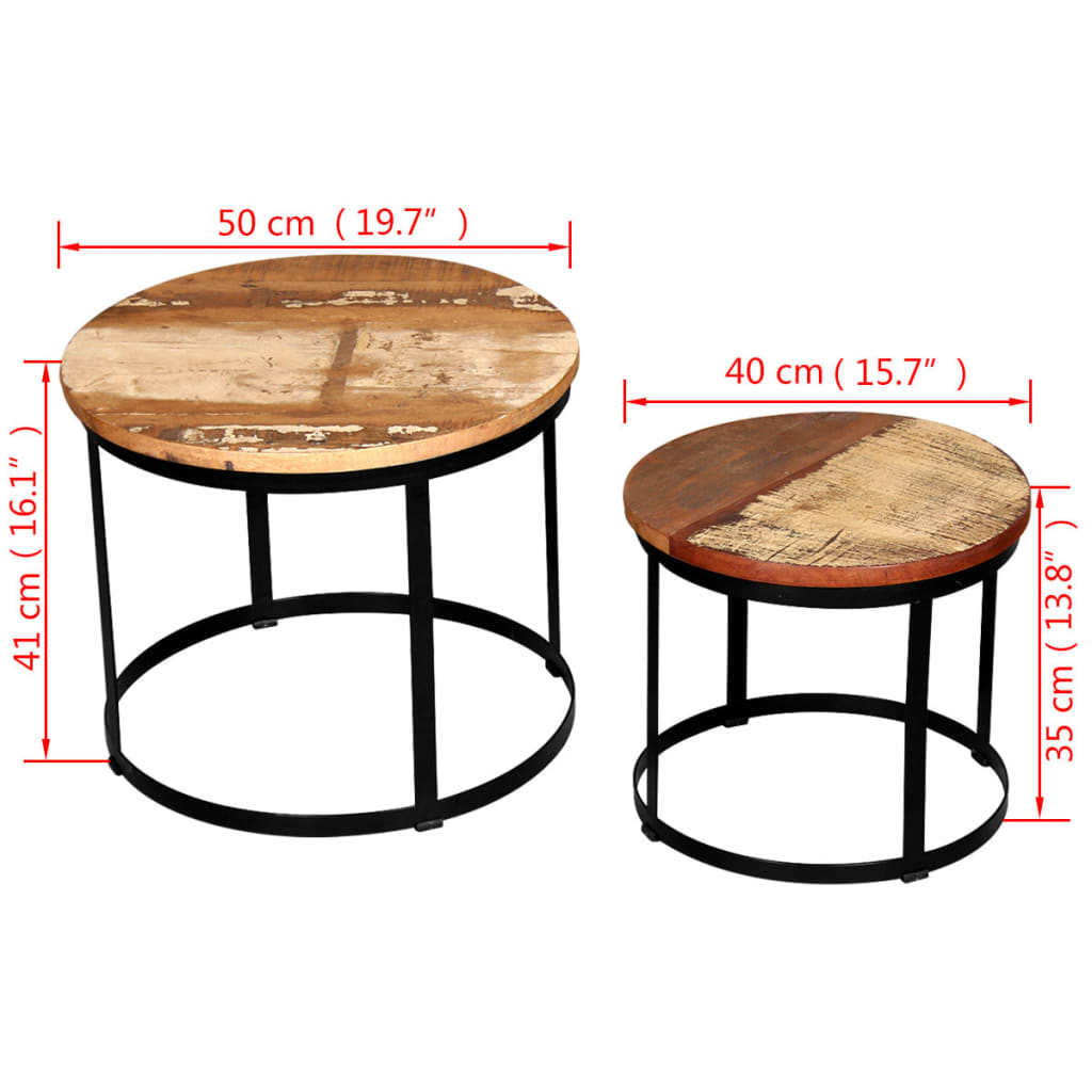 2 Pz Tavoli da Caffè Tondi Legno Massello di Recupero 40cm/50cm cod mxl 24396