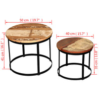 2 Pz Tavoli da Caffè Tondi Legno Massello di Recupero 40cm/50cm cod mxl 24396