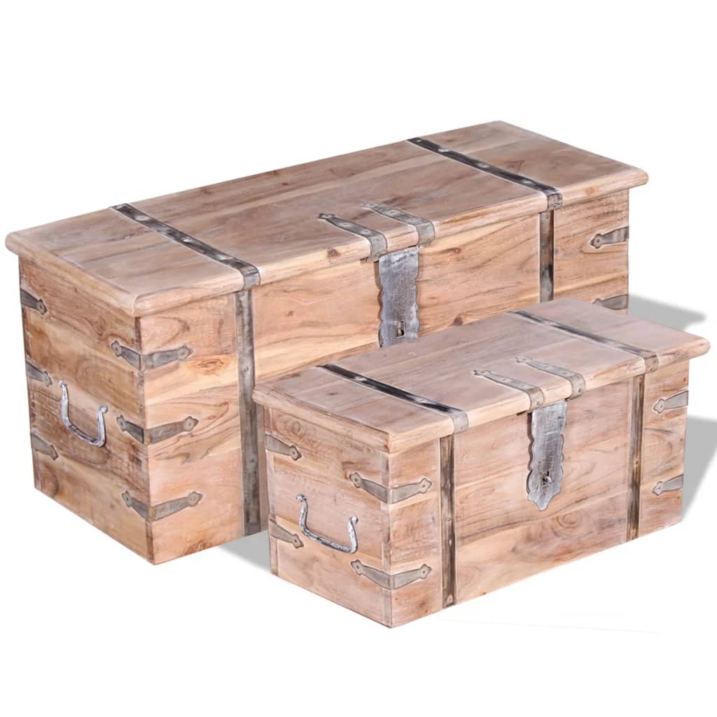 Set 2 Pezzi Cassapanca in Legno Massello di Acacia 244054