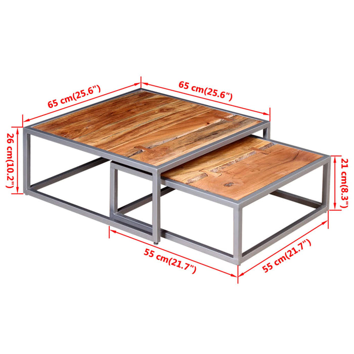 Set Tavolini da Caffè 2 Pezzi in Legno Massello di Acacia cod mxl 23836