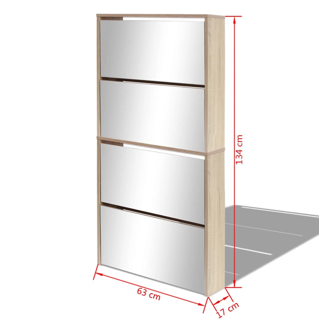 Scarpiera a 4 Strati con Specchio Rovere 63x17x134 cm 273935