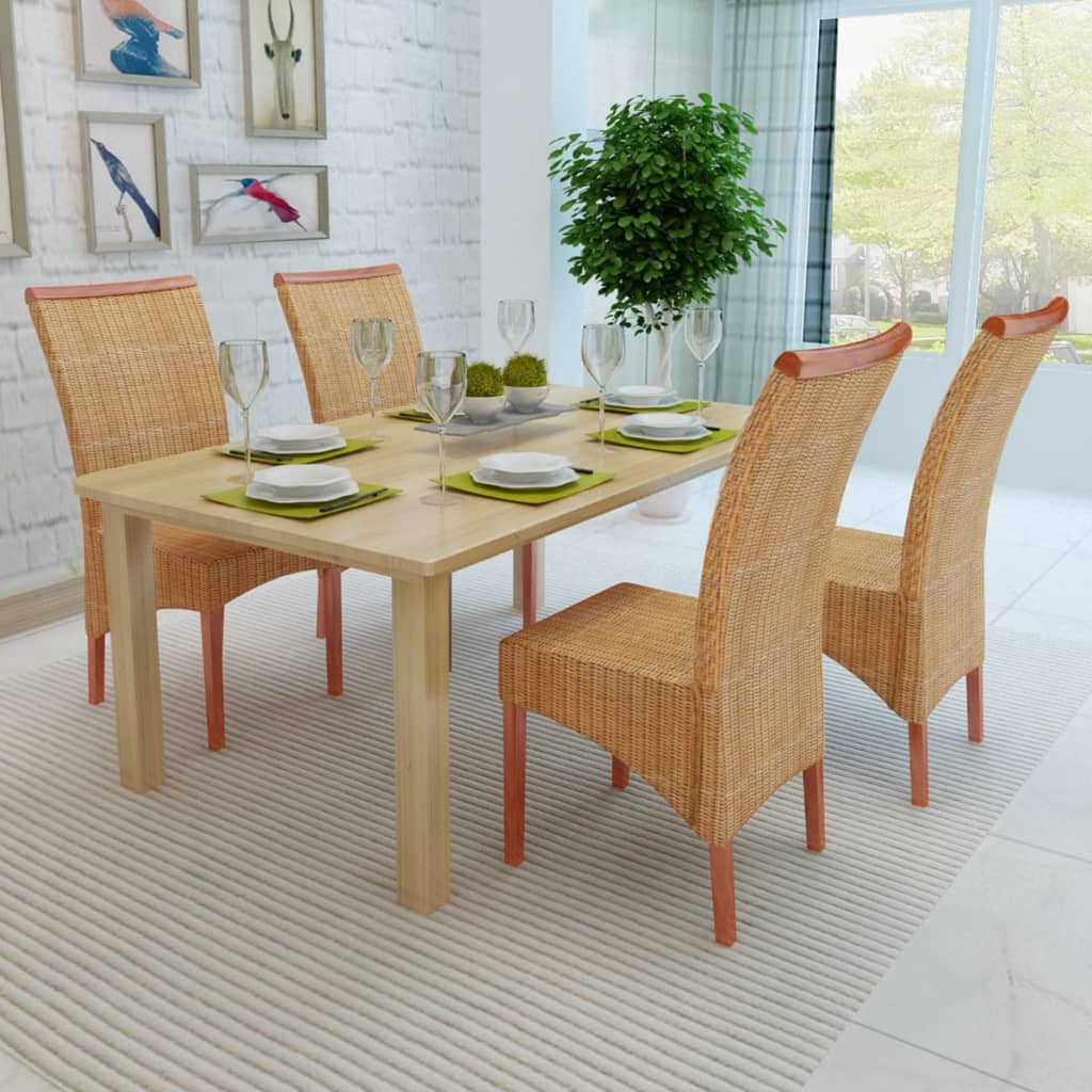 Sedie da Pranzo 4 pz Marroni in Rattan Naturale 274202